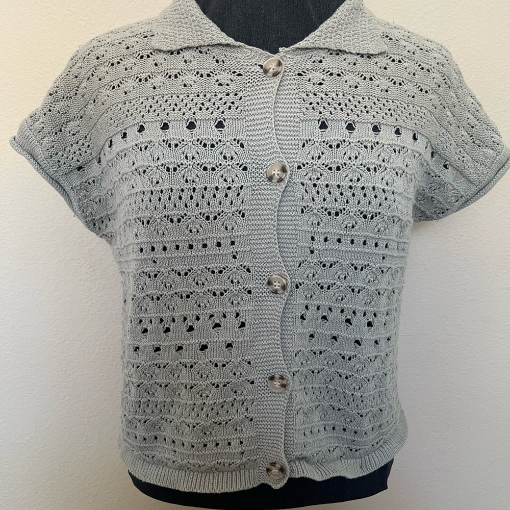 Jessica Simpson sage green Women's Crocheted Sweater Grannycore